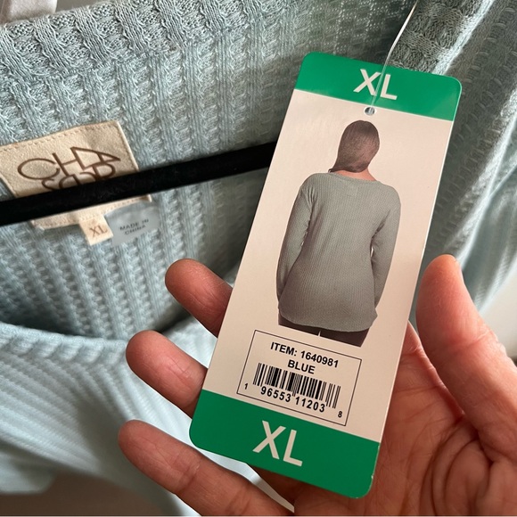 Chaser Waffle Knit Long Sleeve Vee Neck Thermal Top Size XL in Minty Blue NWT - Picture 12 of 12